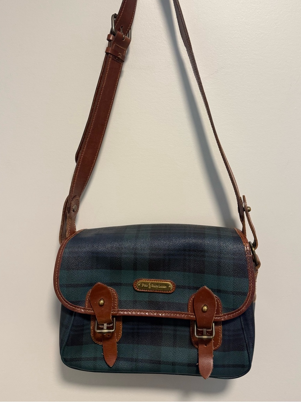 1990s Polo Ralph Lauren Black Watch Tartan Crossbody Messenger Bag.